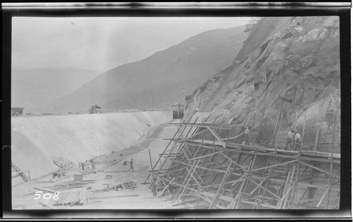 A construction crew working on the regulating reservoir at Kaweah #3 Hydro Plant