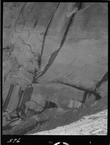 Big Creek - Mammoth Pool - General view of rock structure on east abutment of cutoff trench