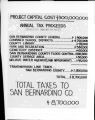 Statistics & graphs showing distribution of tax dollars to San Bernardino and Estimated annual costs for MWA taxpayers