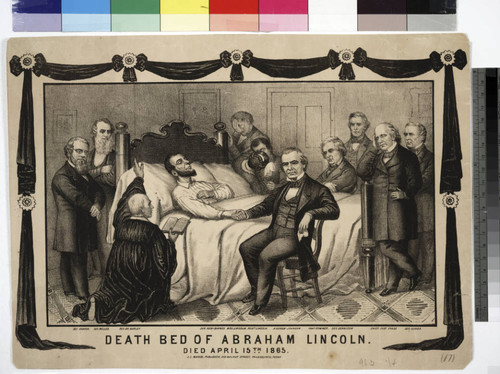 Death bed of Abraham Lincoln. Died April 15th 1865