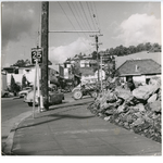 Sidewalk construction on Mountain Boulevard near Antioch Street looking north in the Montclair district of Oakland, California