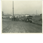 Road crew works on a street in the newly built Maxwell Park subdivision in Oakland, California