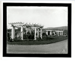 Gazebo and pergola at the main entrance to the still largely undeveloped Havenscourt Tract at Havenscourt Boulevard and East 14th Street (later International Boulevard) in Oakland, California