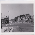 Looking at houses on Courtland Avenue from the corner of High Street and Ygnacio Boulevard in the Fairfax district of Oakland, California. High Street Presbyterian Church just in view on left