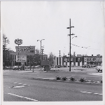 Bonus Foods Market on Broadway between 45th and 49th Streets in the Temescal district of Oakland, California. Oakland Technical High School in view in the background