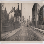 Electric street cars, looking north, at 13th Avenue and East 16th Streets (later Foothill Boulevard) in the Clinton Park district of Oakland, California