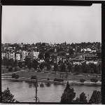 Rooftop view of homes on Haddon Hill in the Peralta Heights district of Oakland, California, seen from across Lake Merritt