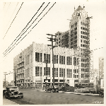 Elks Club Building of Oakland, California, showing scaffolding on clock tower