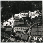 Aerial view of Claremont Hotel in Oakland, California, showing spa and tennis courts