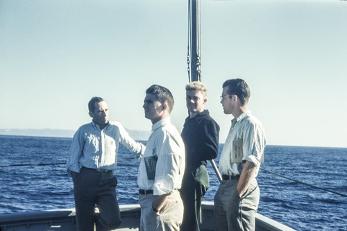 Harris B. Stewart, Robert Floyd Dill, Philip E. Jackson and Raymond F. McAllister on Scripps Institution of Oceanography research vessel