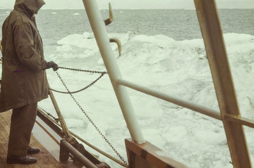 Oceanographer on deck of research vessel in the Arctic