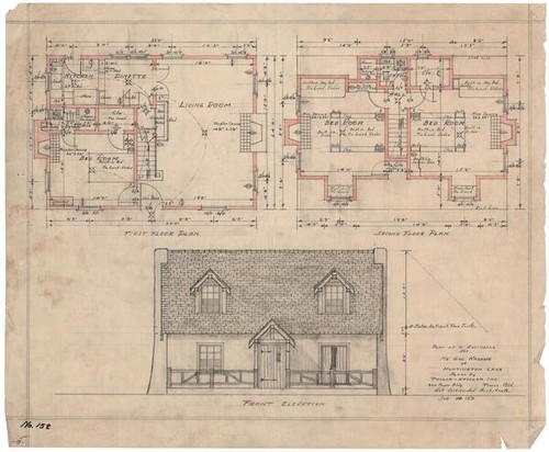 Huntington Lake residence, job 152, elevation and floor plans