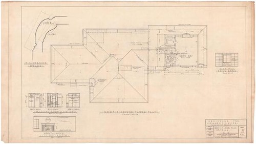 Residence for Dr. and Mrs. D. I. Aller, job 376, roof and second floor plan, sheet 3