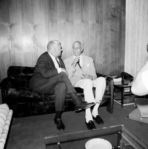 Chancellor William J. McGill (left) and Ernest W. Mandeville (right) at the Gifts and Endowments Mandeville Presentation, UC San Diego