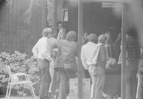 Students show support for peers summoned to appear at the UC San Diego police station for involvement in the takeover of Urey Hall, in protest against the Vietnam War