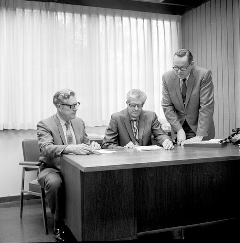 George Matson, Willis "Wic" Bergeson and Roy Greaves at the Purchasing Department, UC San Diego