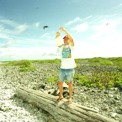 Dave Moss collecting air samples on Christmas Island