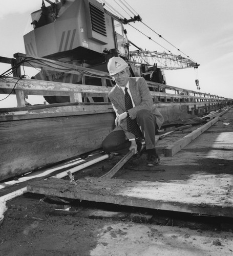 Edward A. Frieman on the Scripps Pier during its dismantling