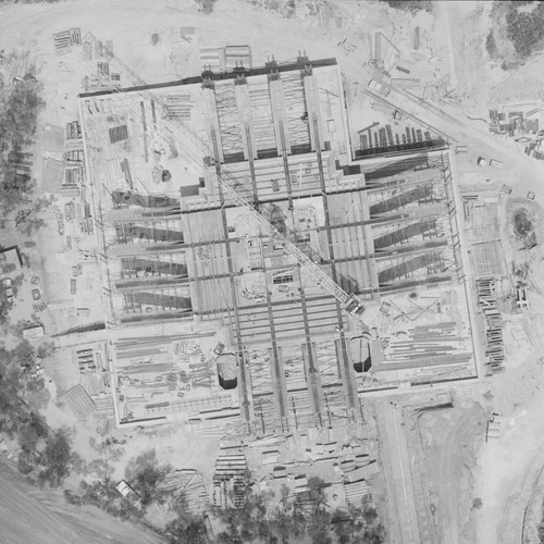 Aerial view of construction of Geisel Library, UC San Diego