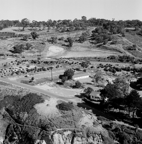 Aerial view of cottage and Biological Grade in the foreground, Scripps Institution of Oceanography