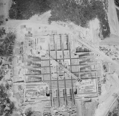 Aerial view of construction of Geisel Library, UC San Diego