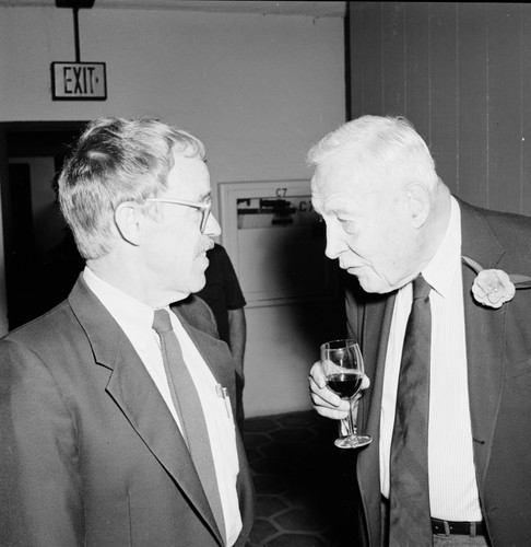 Joseph Curray and Roger Revelle at Revelle's 80th birthday party