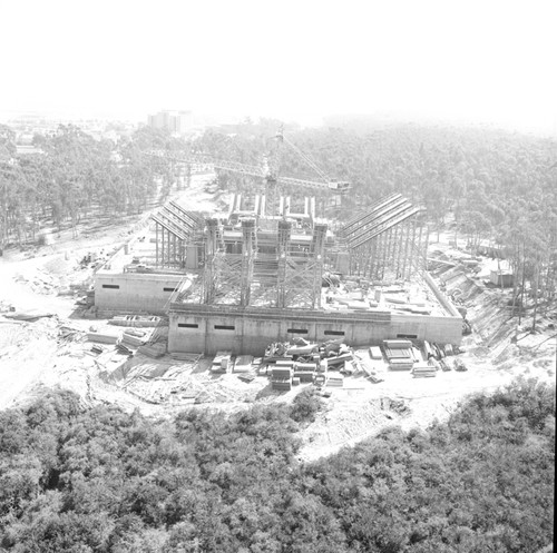 Aerial view of the construction of Geisel Library, UC San Diego