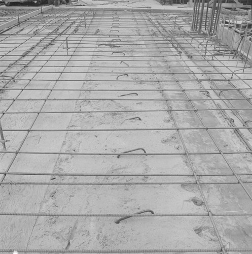 Rebar and concrete detail, construction of Geisel Library, UC San Diego