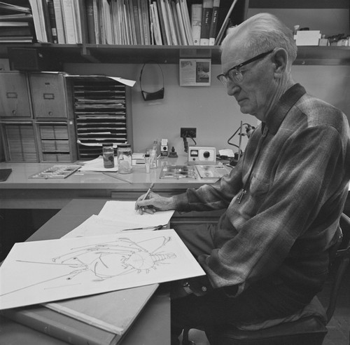 Martin W. Johnson in his office at Scripps Institution of Oceanography