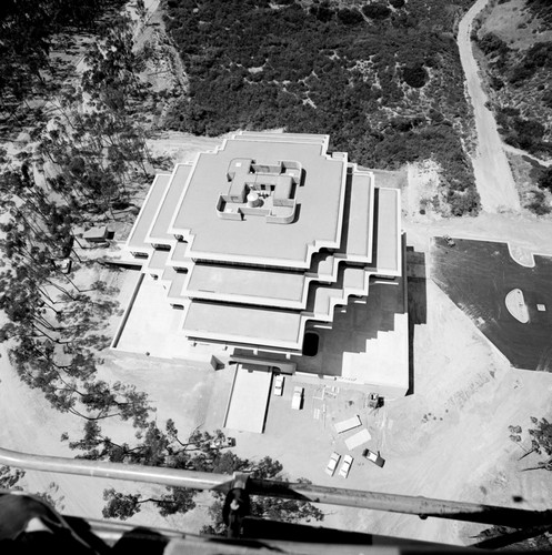 Aerial view looking down towards Geisel Library, UC San Diego