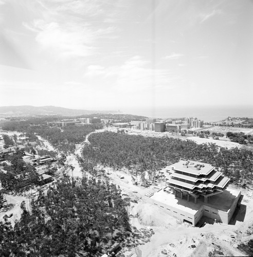 Aerial view of Geisel Library and Revelle College (looking west), UC San Diego