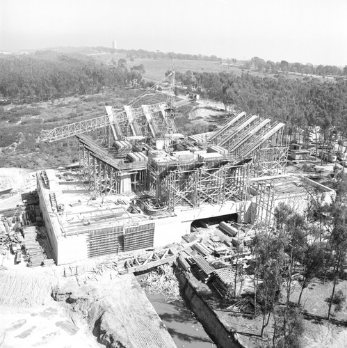 Aerial view of the construction of Geisel Library, UC San Diego