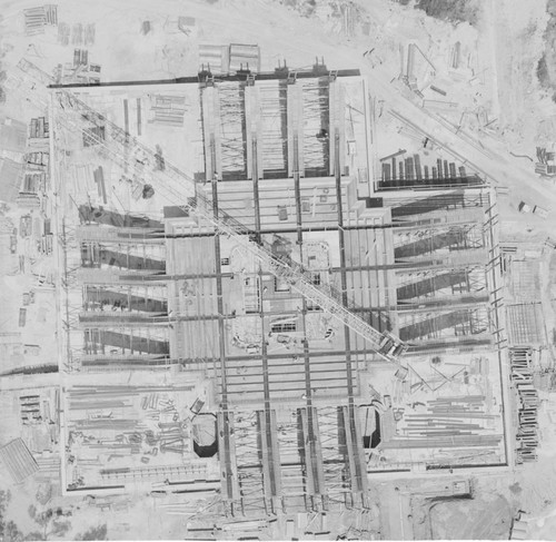 Aerial view of construction of Geisel Library, UC San Diego