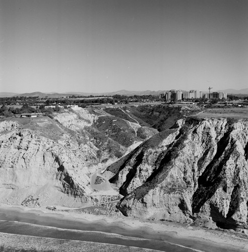 Aerial view of beach cliffs and UC San Diego