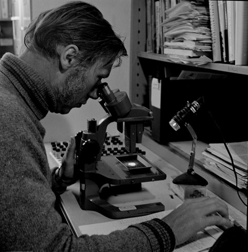 Wolfgang H. Berger using microscope