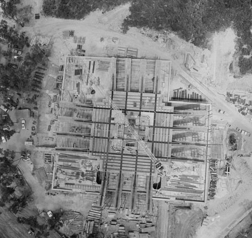 Aerial view of construction of Geisel Library, UC San Diego