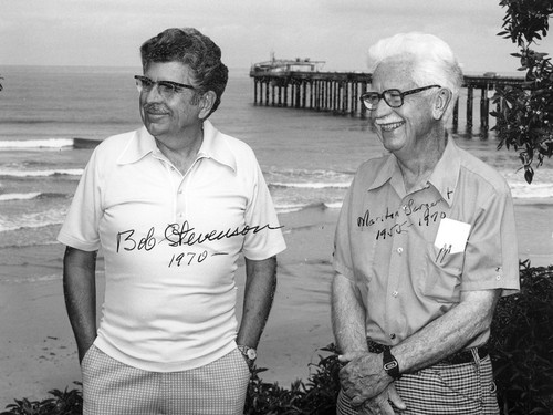 Robert E. Stevenson (left) and Marston Cleaves Sargent with Scripps Pier in the background