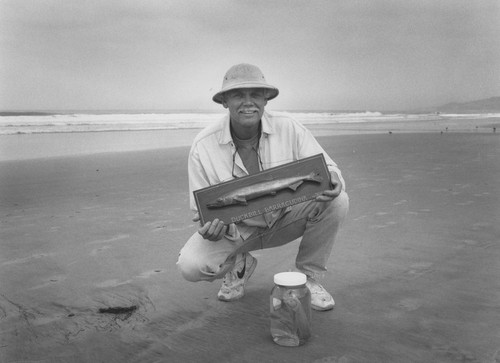 Ronald R. McConnaughey with specimens of duckbill barracudina (Magnisudis atlantica)