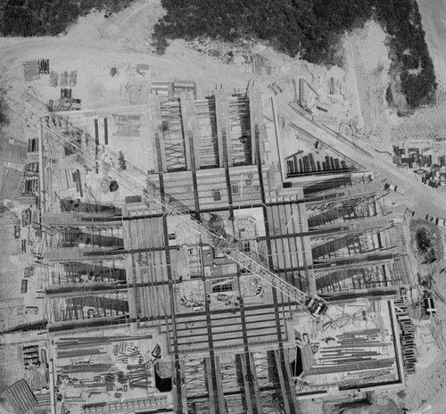 Aerial view of construction of Geisel Library, UC San Diego