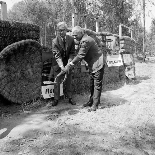 William J. McGill (right) and unidentified man, International Center groundbreaking, UC San Diego