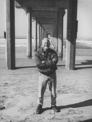 Douglas L. Inman underneath the Ellen Browning Scripps Memorial Pier