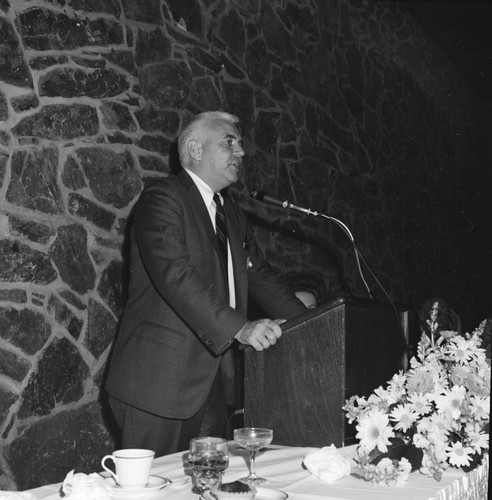 William J. McGill at podium at his inauguration as Chancellor, UC San Diego