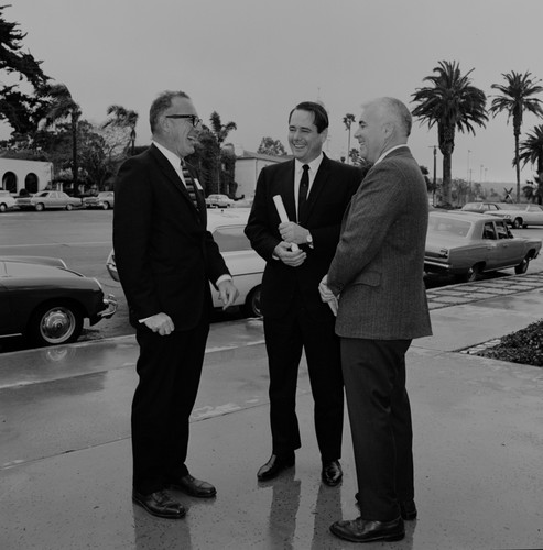 William A. Nierenberg, Jeffrey D. Frautschy, Ed Reinecke and William J. McGill at Sherwood Hall for Scripps Institution of Oceanography Symposium, "Man's Chemical Invasion of the Ocean: An Inquiry"