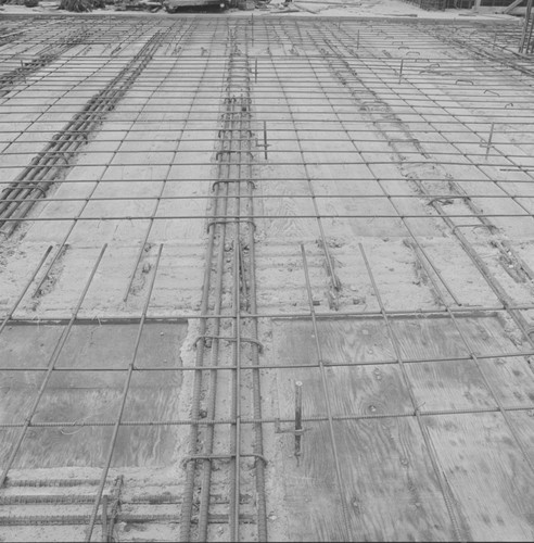 Rebar and concrete detail, construction of Geisel Library, UC San Diego