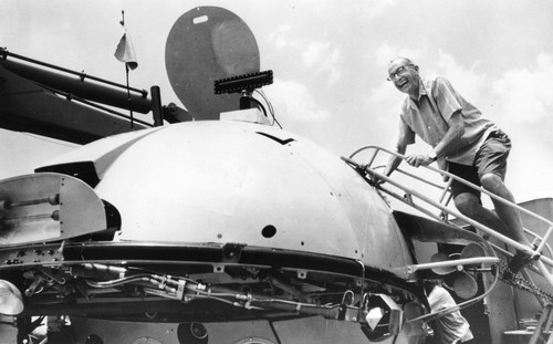 Francis Parker Shepard entering Cousteau diving saucer (Denise)