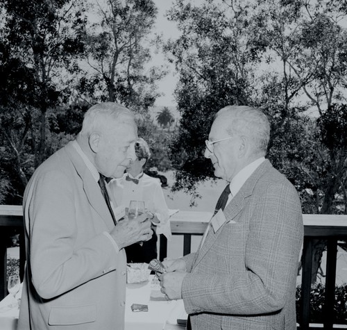 Roger Revelle (left) and William A. Nierenberg (right), Ellen Browning Scripps Memorial Pier rededication ceremony, Scripps Institution of Oceanography
