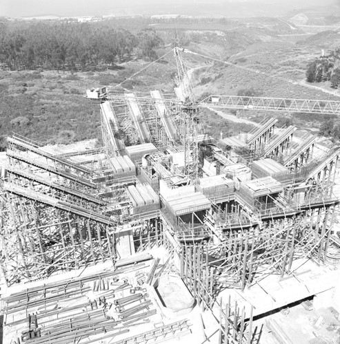 Aerial view of the construction of Geisel Library, UC San Diego