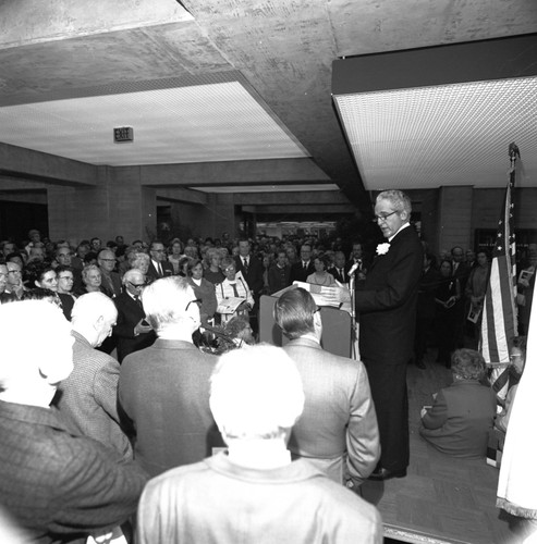 William L. Pereira at dedication of University Library