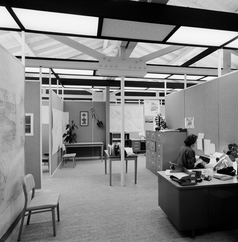 Secretarial section (looking west) of a building interior, UC San Diego