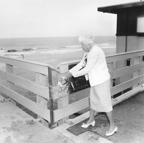 Ellen Virginia (Clark) Revelle christening the Ellen Browning Scripps Memorial Scripps Pier